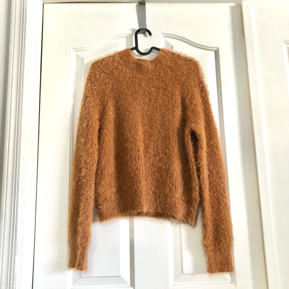NWOT Pink Rose Fuzzy Crewneck Sweater in Burnt Orange